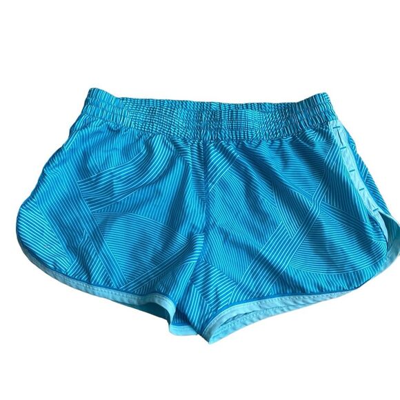Under Armour‎ Women’s M Abstract Print Running Shorts Aqua Blue Lined Athletic - Picture 1 of 5